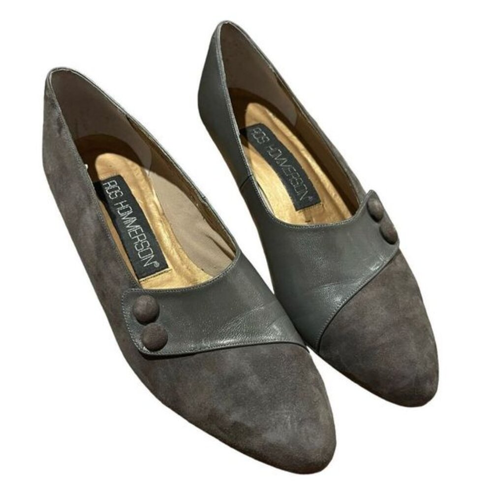 Ros Hommerson Womens Button Accent Cap Toe Slip-On Pumps Gray Size 9 Narrow